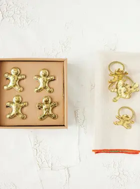 Creative Co-Op Napkin Rings with Gingerbread Men, Boxed Set of 4