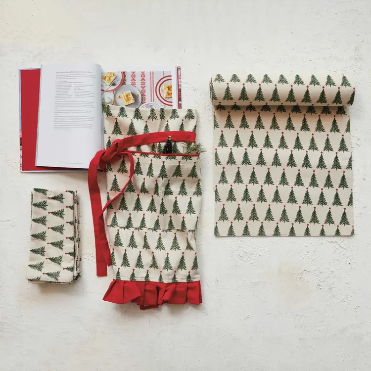 Creative Co-Op Printed Table Runner w/ Christmas Tree Pattern