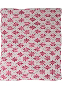 Creative Co-Op Throw with Snowflake Pattern, Cream Color & Dark Pink