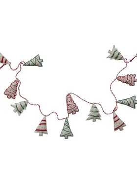 Creative Co-Op Woven Wool & Embroidered Tree Garland with Metallic Thread, Natural