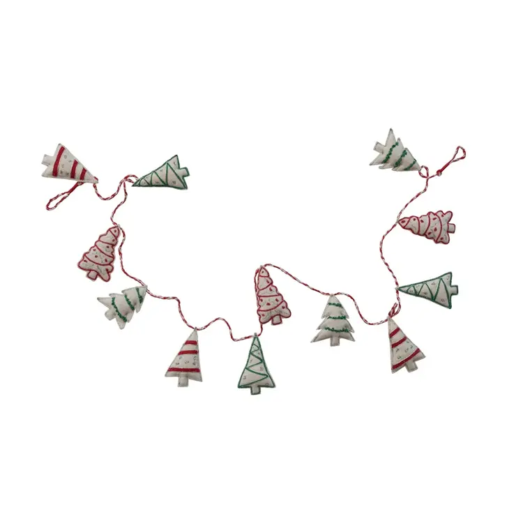 Creative Co-Op Woven Wool & Embroidered Tree Garland with Metallic Thread, Natural