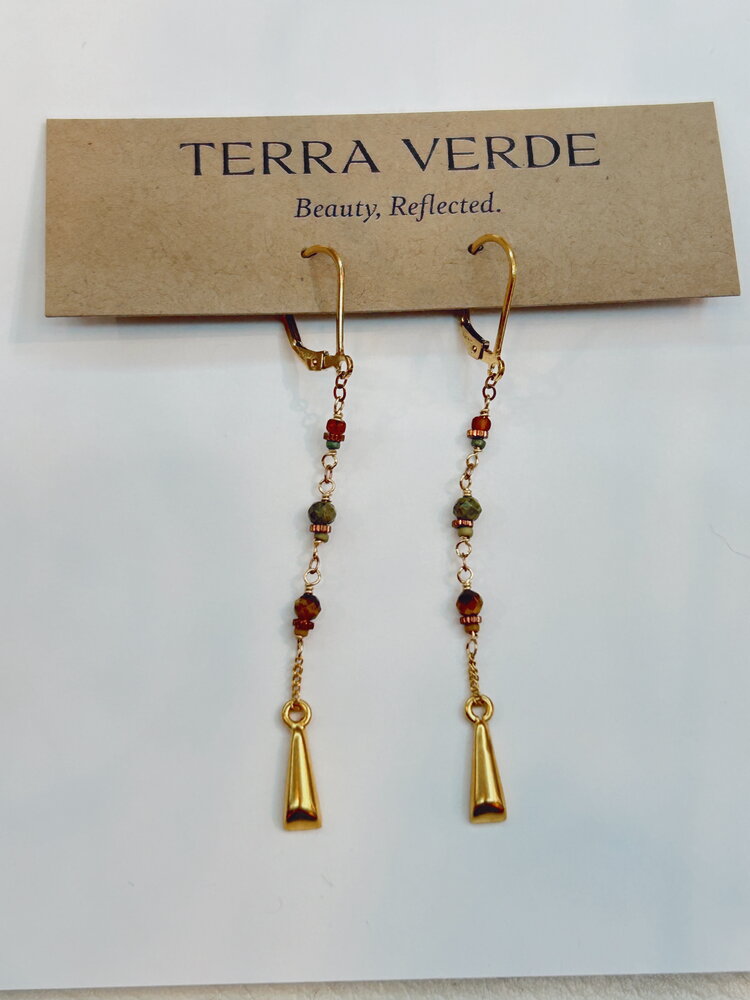 Chipita Earring 2.5" Gold Fill 18K Vermeil, Tiger Eye, Unakite