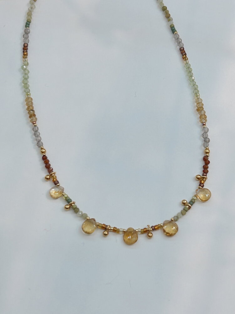 Chipita Necklace: 16" - Gold Fill, 24K Vermeil, Citrine, Peridot, Fanta Garnet, Smokey Quartz