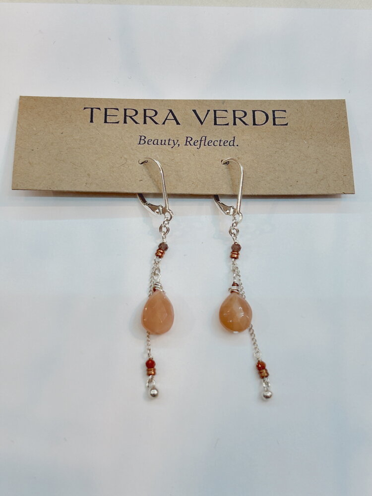 Chipita Earring: 2" - Sterling Silver, Chocolate, Moonstone, Copper