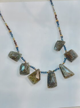 Chipita Necklace: 16" - Sterling Silver, 18K Vermeil, Pyrite, Hematite, Vintage Steel Cut Beads