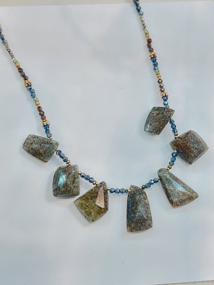 Chipita Necklace: 16" - Sterling Silver, 18K Vermeil, Pyrite, Hematite, Vintage Steel Cut Beads