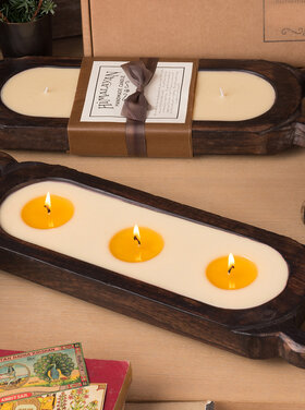 Himalayan Trading Post Wooden Candle Tray Med Bourbon Vanilla