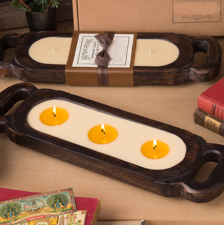 Himalayan Trading Post Wooden Candle Tray Med Bourbon Vanilla