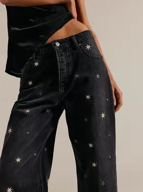 Free People Deep Trance Shine Embroidered Jeans