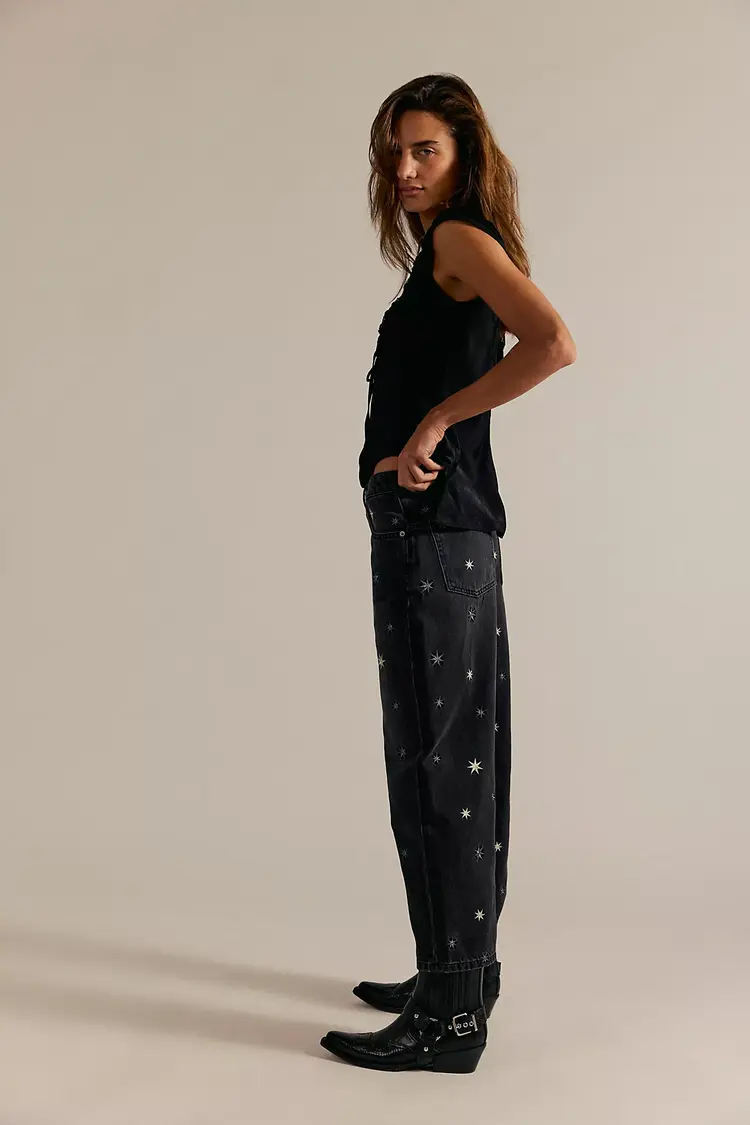 Free People Deep Trance Shine Embroidered Jeans