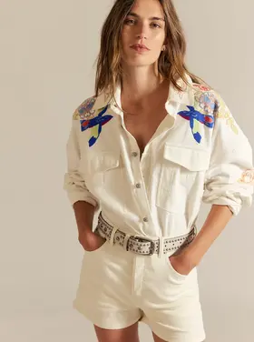 Free People Take Flight Embroidered Shirt