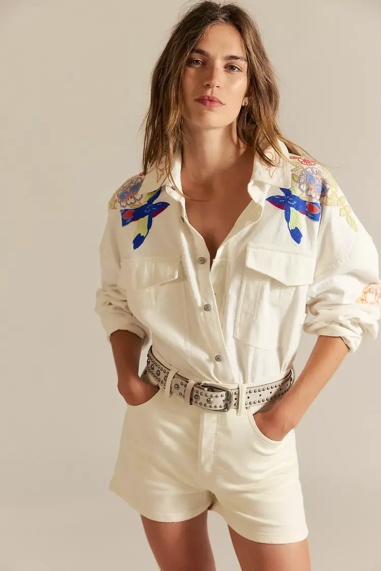 Free People Take Flight Embroidered Shirt