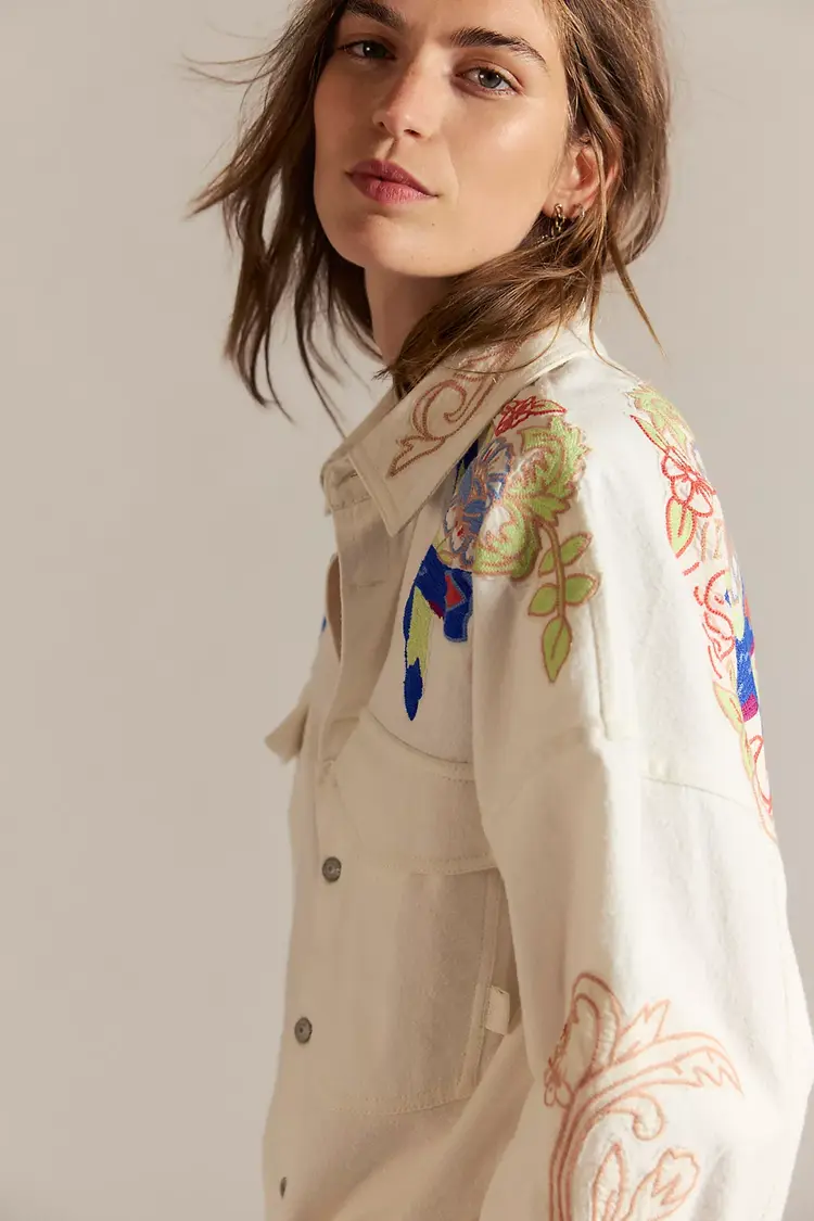Free People Take Flight Embroidered Shirt