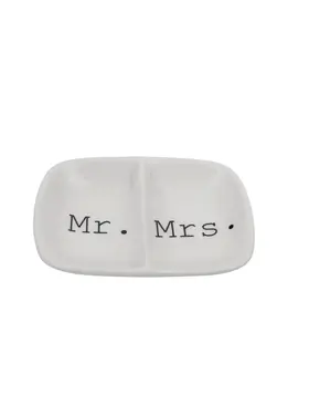 Creative Co-Op Mr./Mrs. Ceramic 2-Section Dish