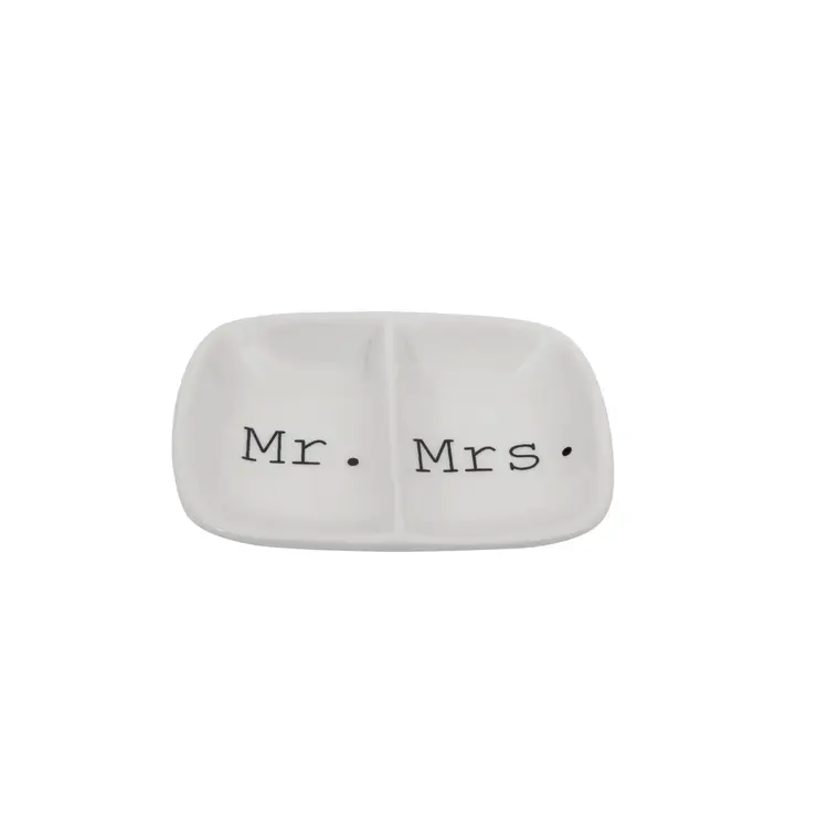 Creative Co-Op Mr./Mrs. Ceramic 2-Section Dish