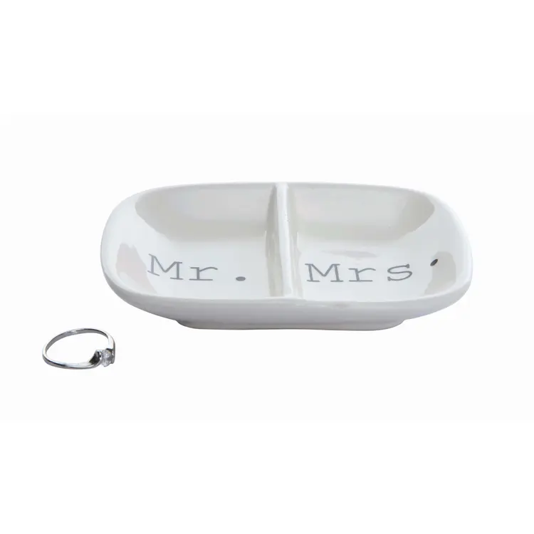 Creative Co-Op Mr./Mrs. Ceramic 2-Section Dish