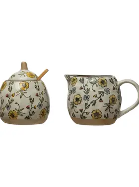 Creative Co-Op 10 oz. Hand-Painted Stoneware Sugar Pot with Lid