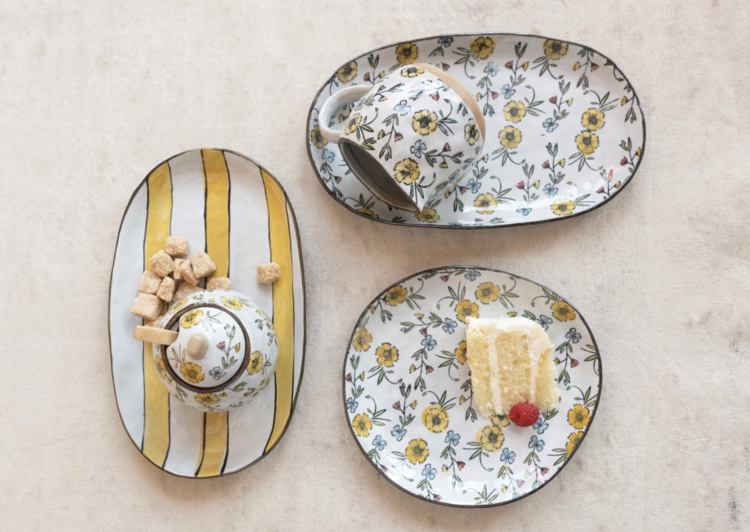 Creative Co-Op 10 oz. Hand-Painted Stoneware Sugar Pot with Lid