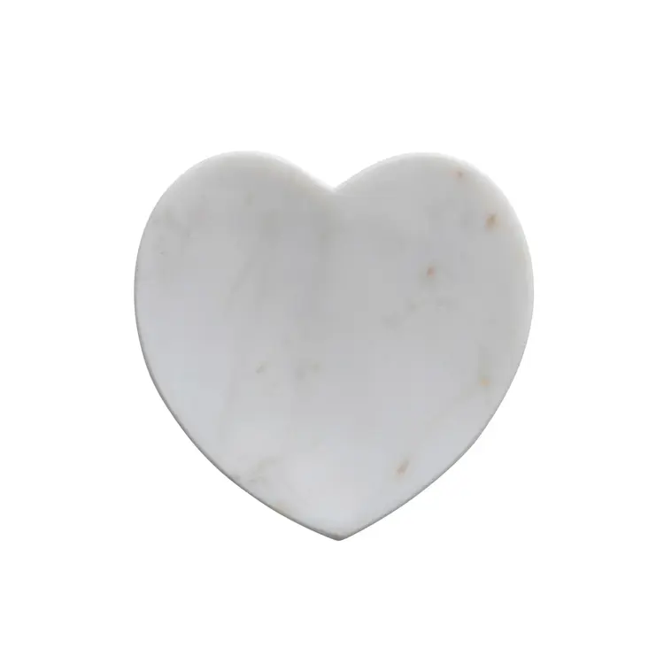 Creative Co-Op Marble Heart Shaped Dish, White