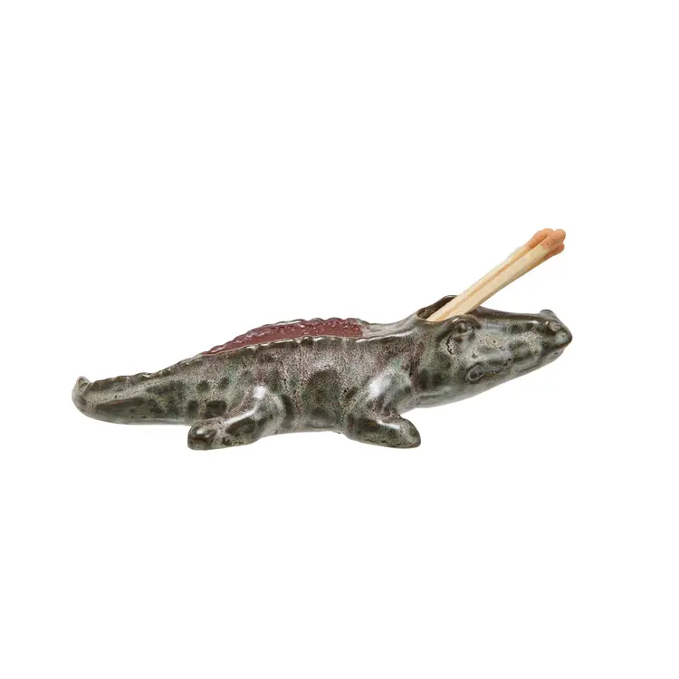 Creative Co-Op Stoneware Alligator Match Holder w/ Striker