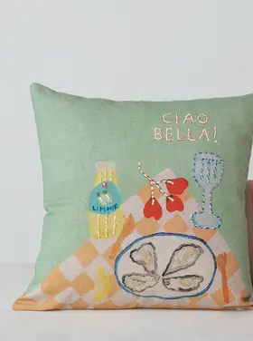 Creative Co-Op 18" Square Cotton & Linen Printed Pillow w/ Tablescape