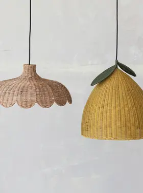 Creative Co-Op Hand-Woven Rattan Lemon Shaped Pendant Lamp, 5' Fabric Cord