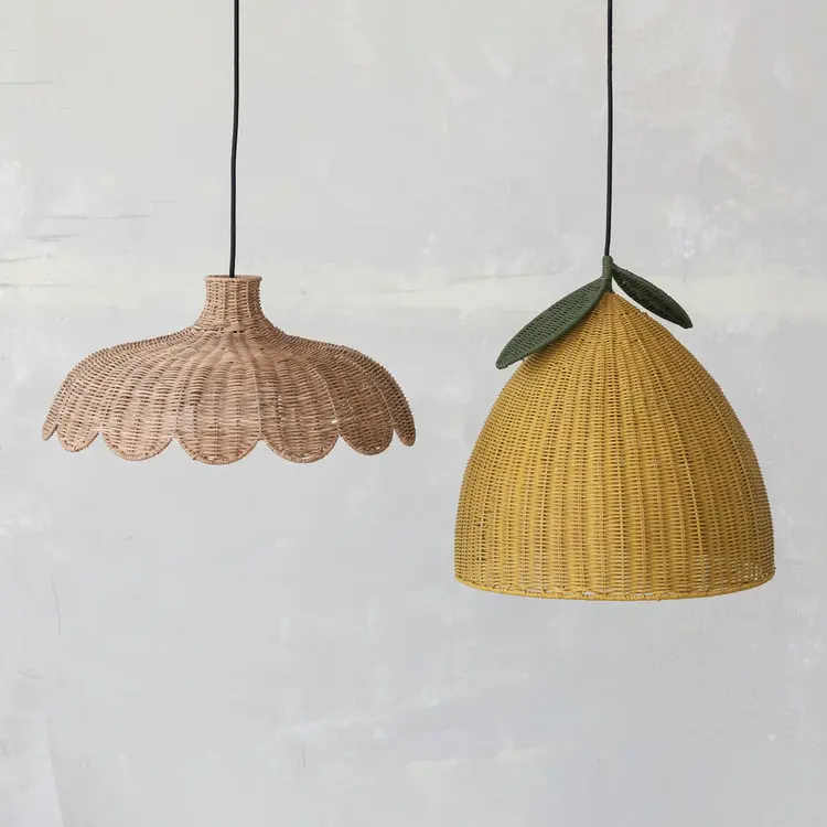 Creative Co-Op Hand-Woven Rattan Lemon Shaped Pendant Lamp, 5' Fabric Cord