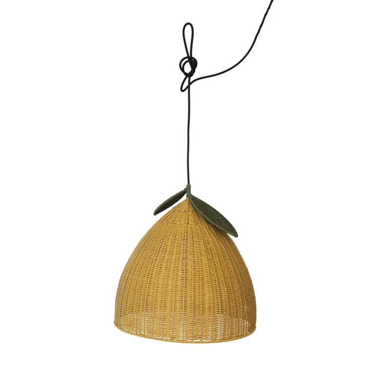 Creative Co-Op Hand-Woven Rattan Lemon Shaped Pendant Lamp, 5' Fabric Cord