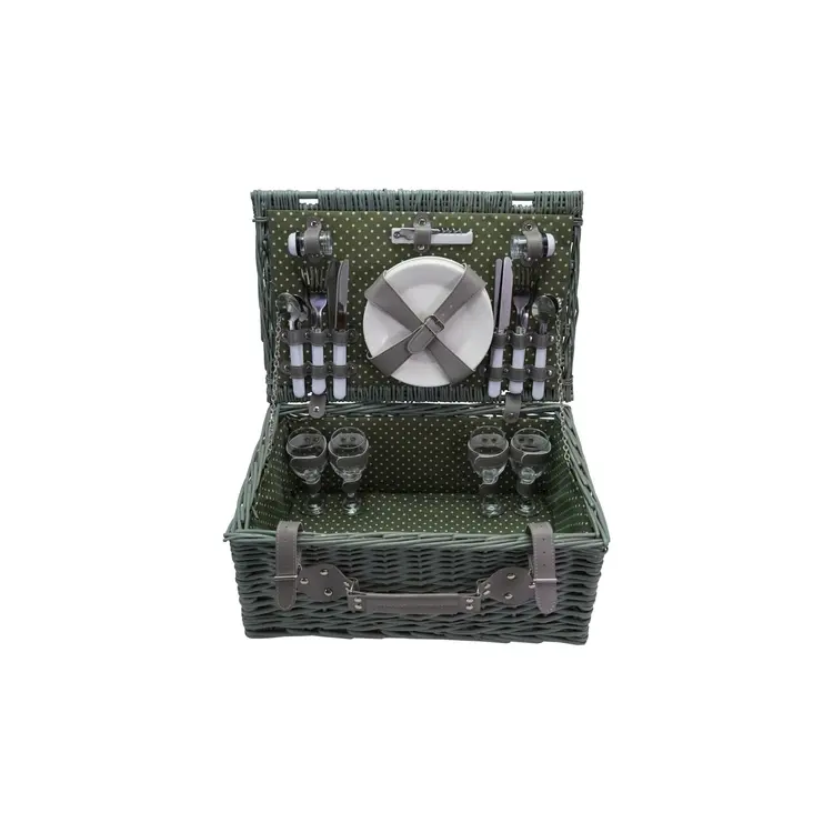 Creative Co-Op Picnic Basket for 4, Set of 24 (Plates, Glasses, Cutlery, Bottle Opener & Shakers)