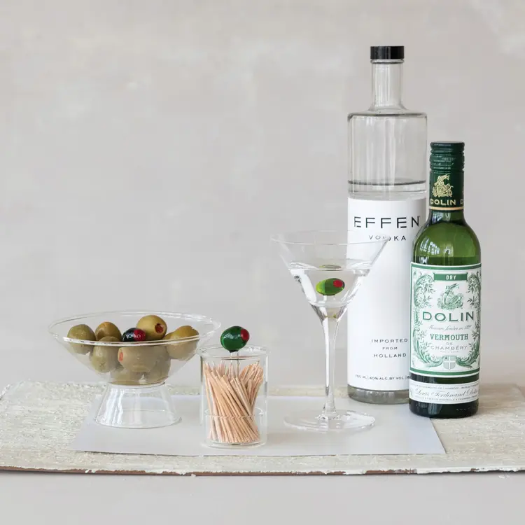 Creative Co-Op Glass Toothpick Holder with Hand-Blown Olive