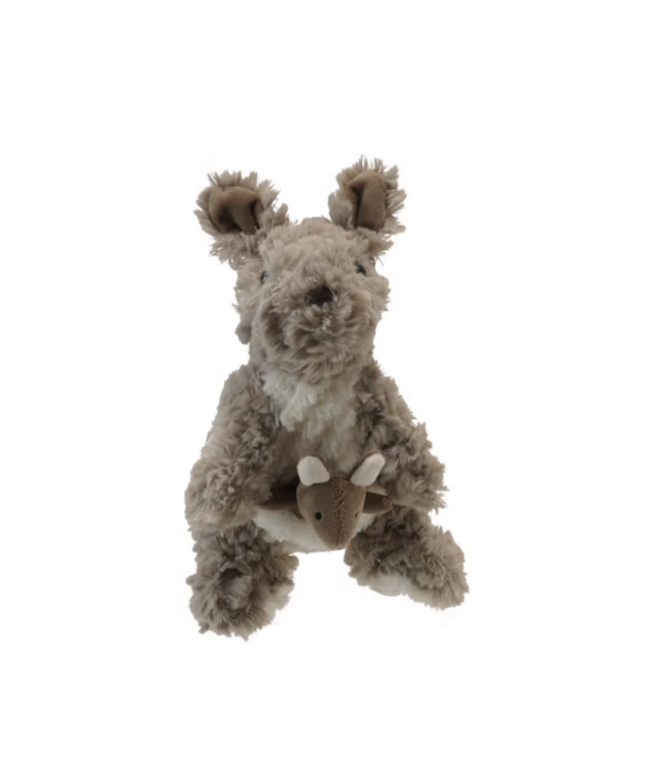 Creative Co-Op Plush Kangaroo w/ Joey in Pouch, Grey & White