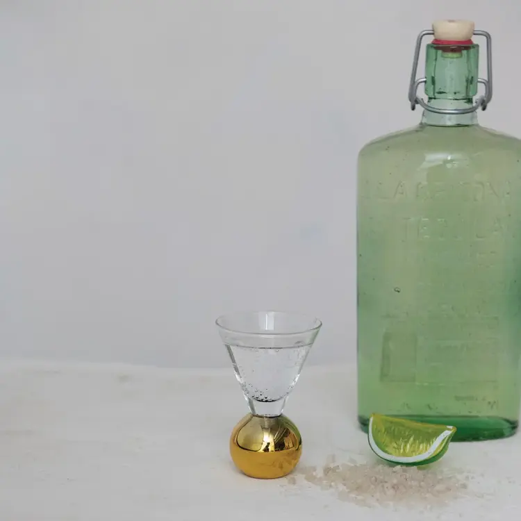 Creative Co-Op 1 oz. Shot Glass w/ Gold Electroplated Ball Stem