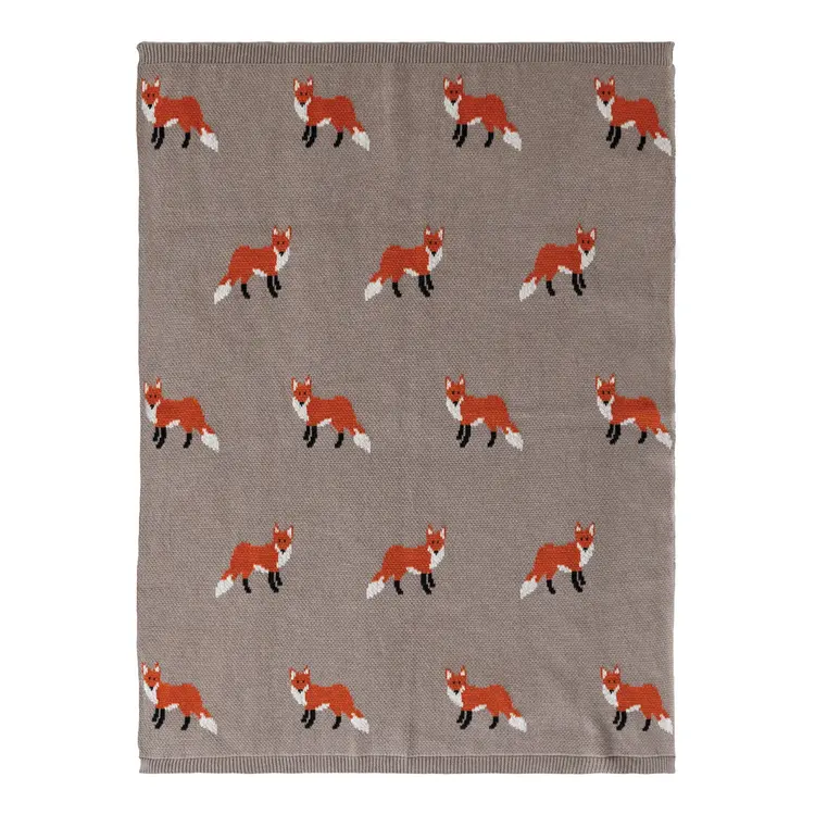Creative Co-Op Cotton Knit Baby Blanket with Foxes