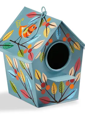 HAND PAINTED LEAVES BIRD HOUSE