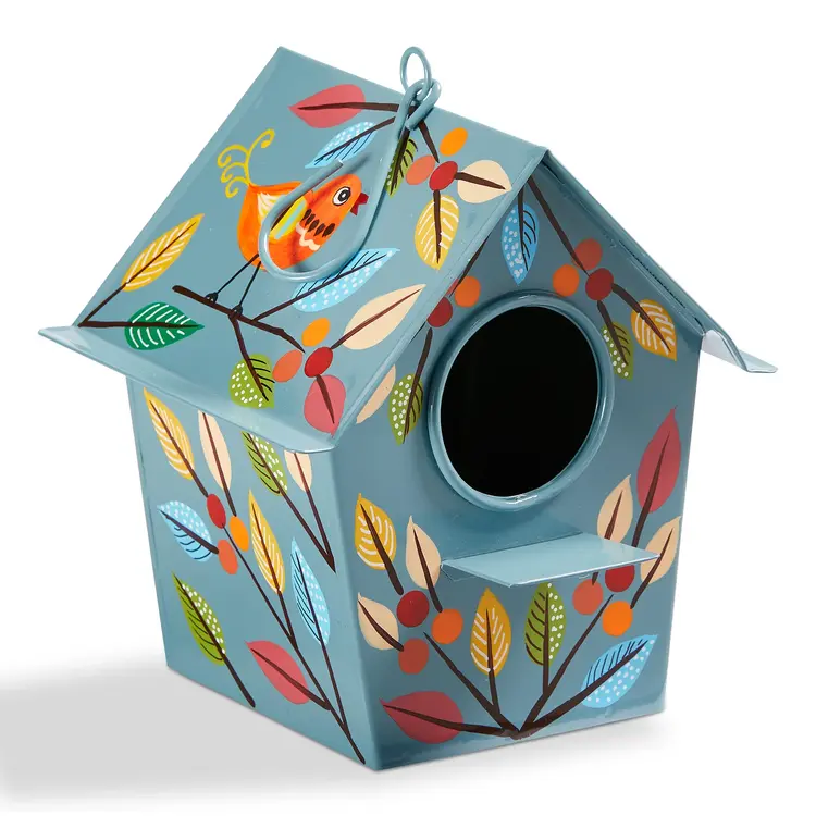 HAND PAINTED LEAVES BIRD HOUSE