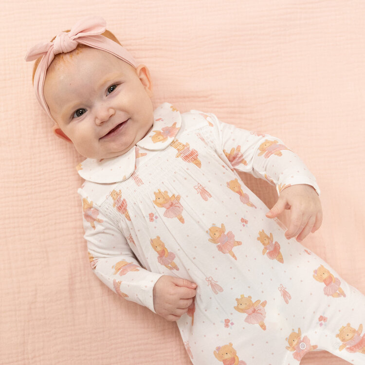 Angel Dear Teddy Bear Ballerina - Smocked Peter Pan Snap Footie