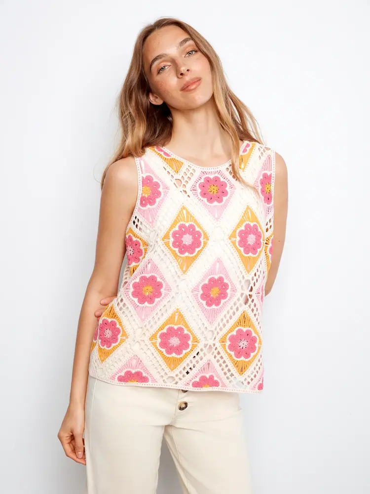 Charlie B Flower Sleeveless Crochet Top