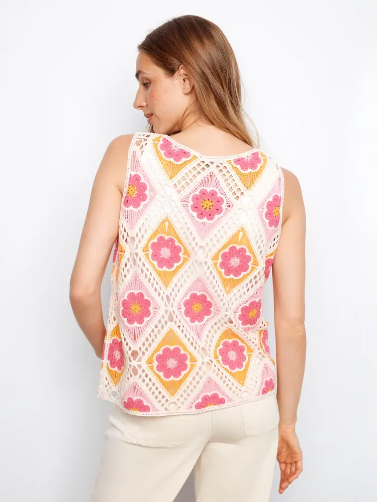 Charlie B Flower Sleeveless Crochet Top