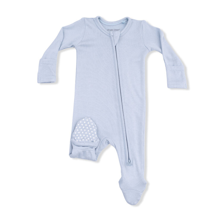 Angel Dear Solid Niagara Mist Rib - 2 Way Zipper Footie