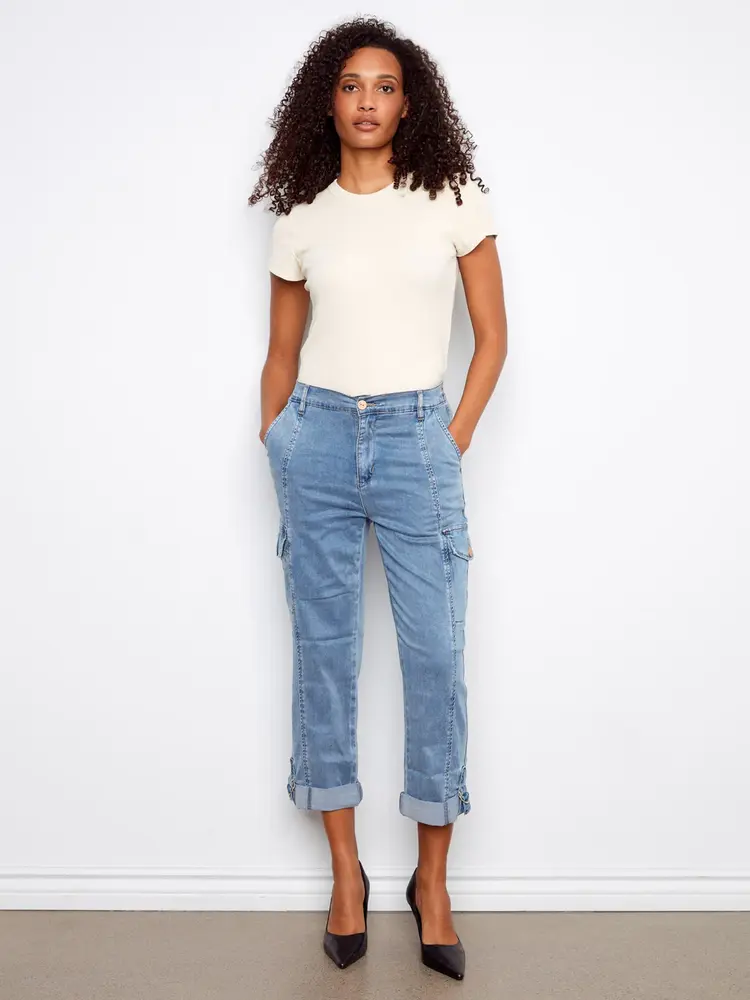 Charlie B Stretch Tencel Cargo Pants With Adjustable Hem