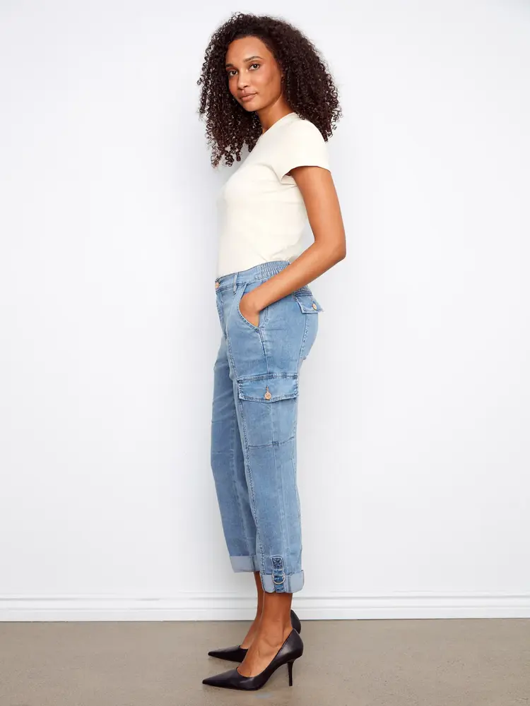 Charlie B Stretch Tencel Cargo Pants With Adjustable Hem