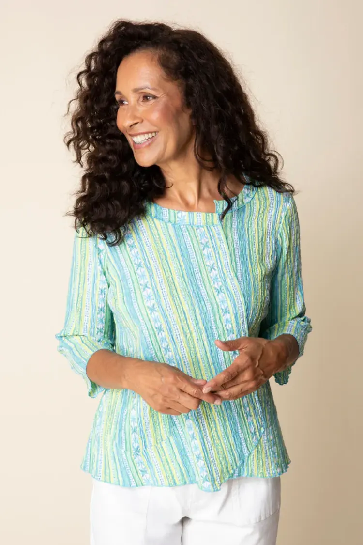 Habitat CRNKLE CTN STRIPE OVERLAY POCKET TOP