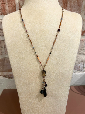 Chipita Necklace: Gold Fill, Bronze, Copper, Smokey Quartz, Apatite, Garnet, Pyrite, Iolite