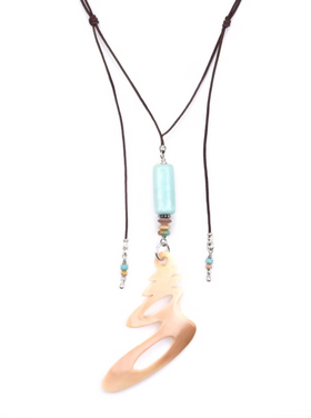 Chipita Necklace: 24"-36" Adjustable - Sterling Silver, Mammoth Tusk, Turquoise, Bauxite, Antique Trade beads