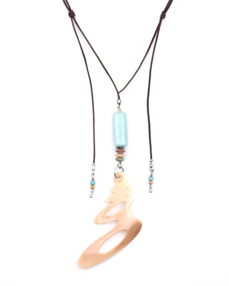Chipita Necklace: 24"-36" Adjustable - Sterling Silver, Mammoth Tusk, Turquoise, Bauxite, Antique Trade beads