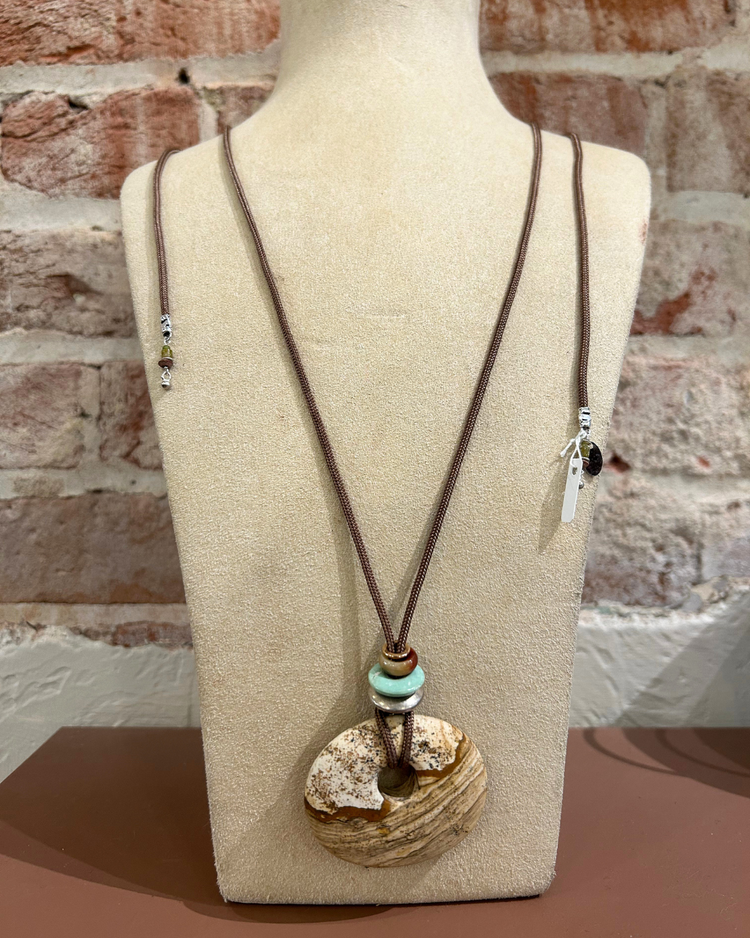 Chipita Necklace: 24"-36" - Sterling Silver, Picture Jasper, Turquoise