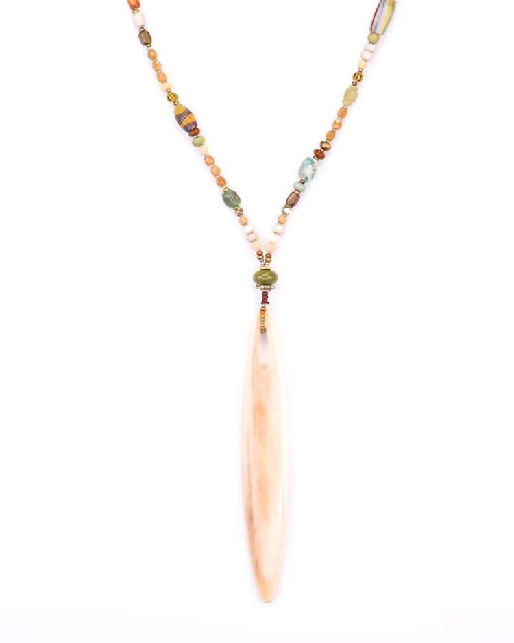 Chipita Necklace: 23"-24", Center piece 3.5"-3.75" - Sterling Silver, Vermeil, Copper, Brass; Necklace: 23"-24" - Sterling Silver, Vermeil, Copper, Brass, Mammoth, Turquoise, Serpentine, Trade beads