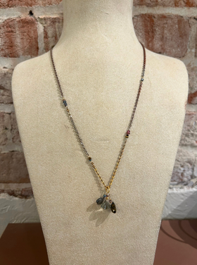 Chipita Necklace: 21"-22" - Bronze, Copper, Gold Fill, Whiskey Quartz, Pyrite, Labradorite, Andalusite, Garnet, Apatite