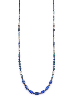 Chipita Necklace: 18"-19" - Sterling Silver, Bronze, Lapis, Chrysocolla, Gemstones