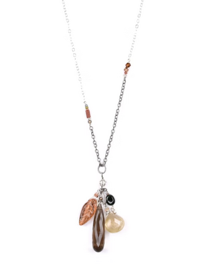Chipita Necklace: 18" - Sterling Silver, Smokey Quartz, Rutilated Quartz, Goldstone, Swarovski Crystal, Tourmaline